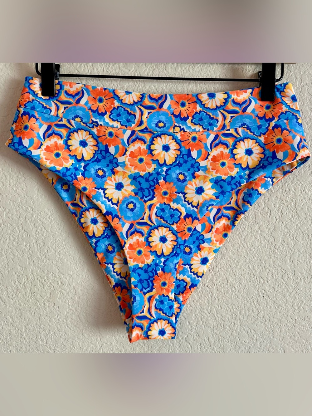 Kulani Kinis Bikini Bottom Cheeky High Waist Hip Vibrant Blue Orange Floral XL